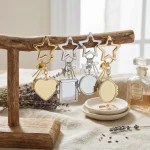 Dreamy gold star and bow charm on a quilted purse, surrounded by pearls and sparkles. Fairycore aesthetic accessory.