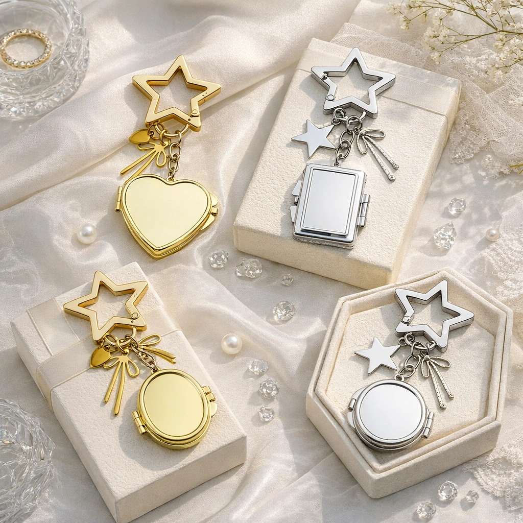 Dreamy gold star and bow charm on a quilted purse, surrounded by pearls and sparkles. Fairycore aesthetic accessory.