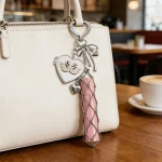 Heart Bow Lip Gloss Charm, Gold/Silver Metal Cage with Pearl Photo Frame