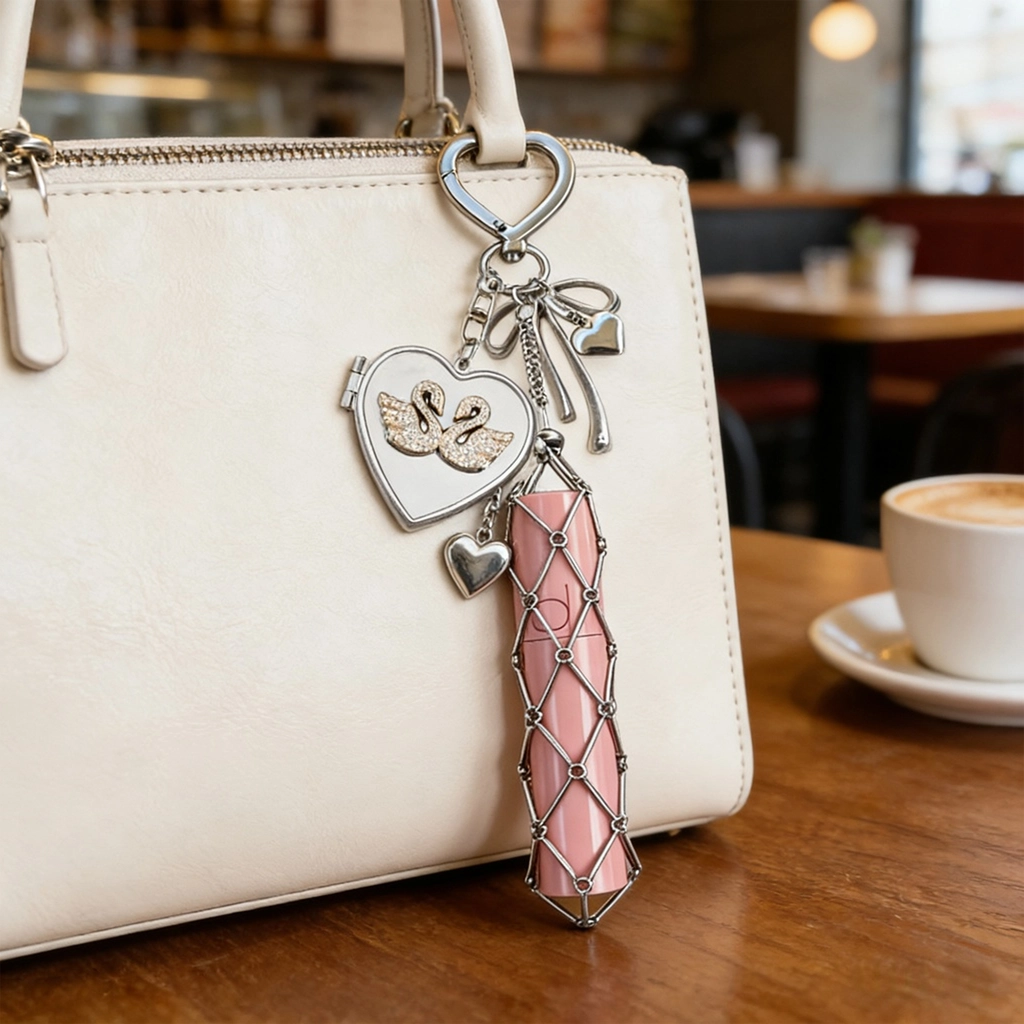 Heart Bow Lip Gloss Charm, Gold/Silver Metal Cage with Pearl Photo Frame