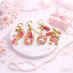 Floral letter L keychain with red tassel (26 custom initial keychain).