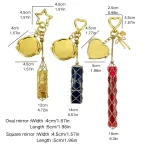 Gold Lip Gloss Bag Charm with Satin Bow and Heart Mirror, Portable Lipstick Cage Keychain Gift