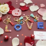Floral letter L keychain with red tassel (26 custom initial keychain).