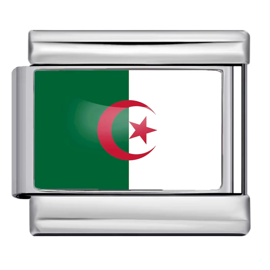 Silver Algeria Flag Italian Bracelet Module - Glossy Finish