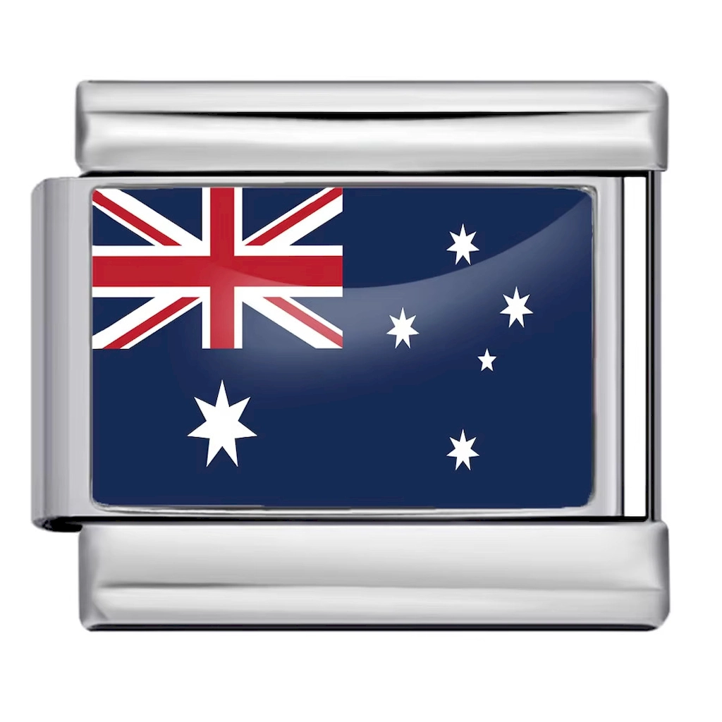 Silver Australia Flag Italian Bracelet Module - Glossy Finish