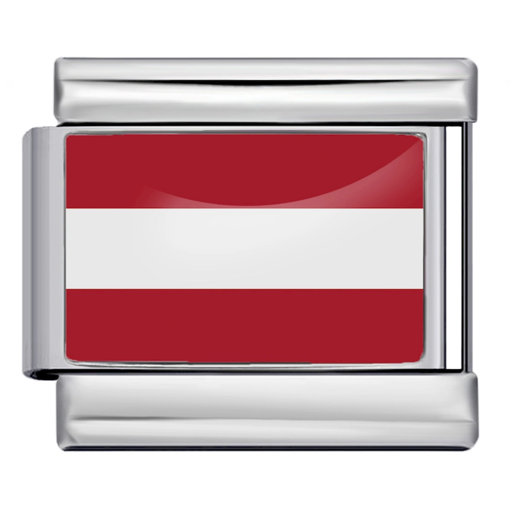 Silver Austria Flag Italian Bracelet Module - Glossy Finish