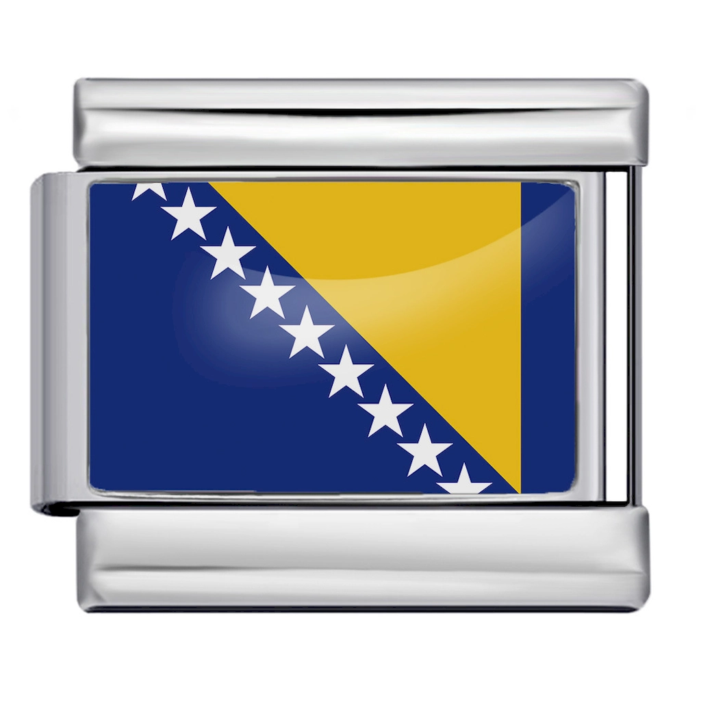 Silver Bosnia and Herzegovina Flag Italian Bracelet Module - Glossy Finish