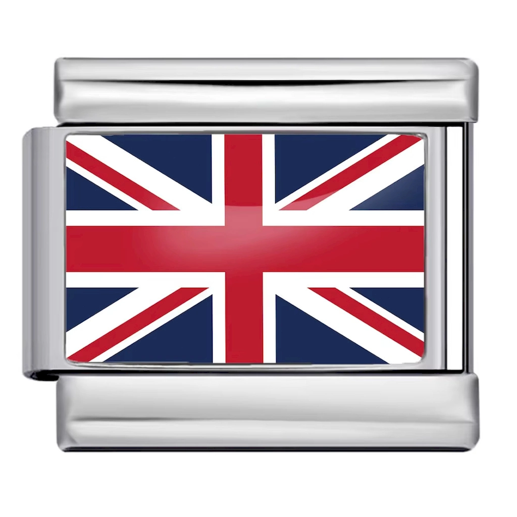 Silver UK Flag Italian Bracelet Module - Glossy Finish