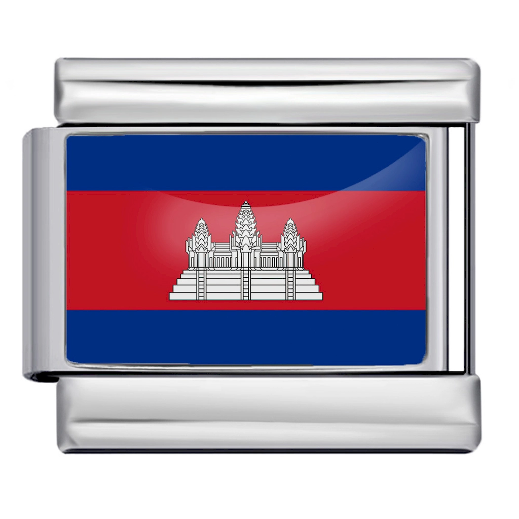 Silver Cambodia Flag Italian Bracelet Module - Glossy Finish
