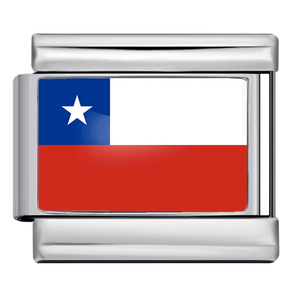 Silver Chile Flag Italian Bracelet Module - Glossy Finish