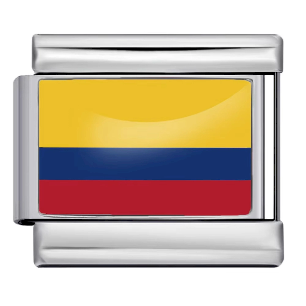 Silver Colombia Flag Italian Bracelet Module - Glossy Finish