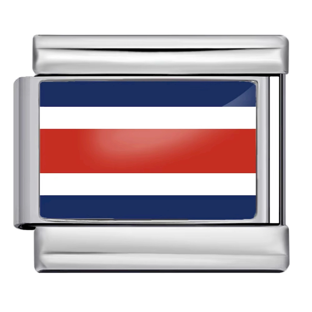 Silver Costa Rica Flag Italian Bracelet Module - Glossy Finish