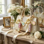 Personalized Lipstick Bag Charm - Gold Bow & Floral Resin for Wedding