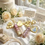 Personalized Lipstick Bag Charm - Gold Bow & Floral Resin for Wedding