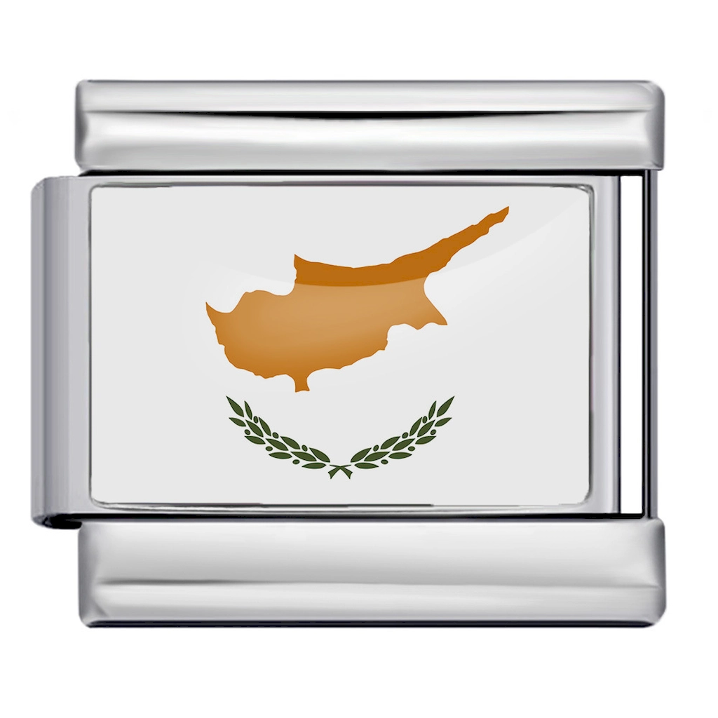 Silver Cyprus Flag Italian Bracelet Module - Glossy Finish