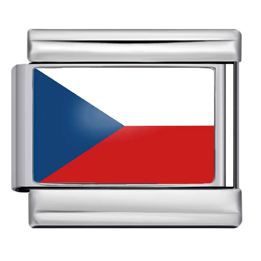 Silver Czech Republic Flag Italian Bracelet Module - Glossy Finish