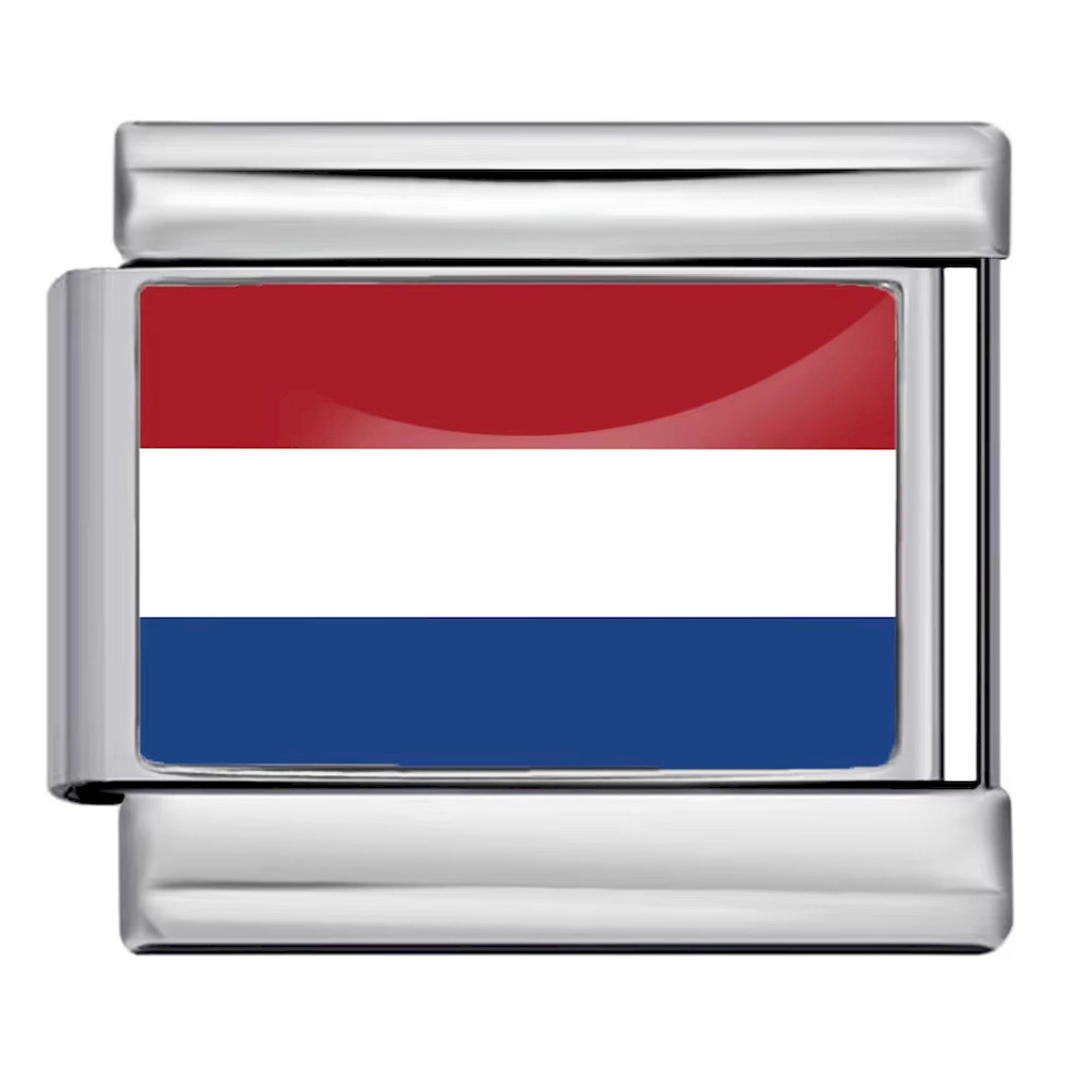Silver Netherlands Flag Italian Bracelet Module - Glossy Finish