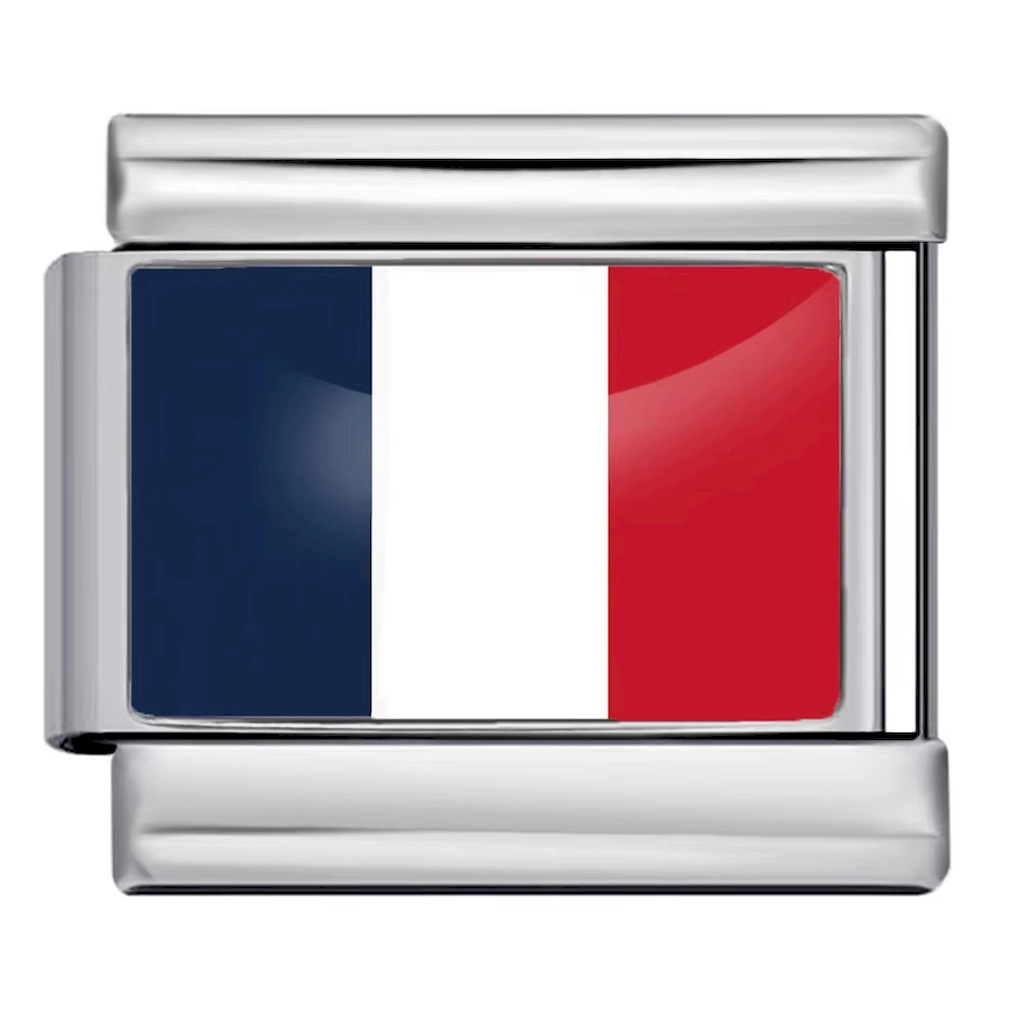 Silver France Flag Italian Bracelet Module - Glossy Finish