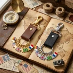 Custom Leather Multi Flag Charms Globe Trotter Keychain - Image 2