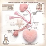 Pink Heart Keychain with Faux Fur Pom Pom, PU Leather Tassel and Starfish Charm