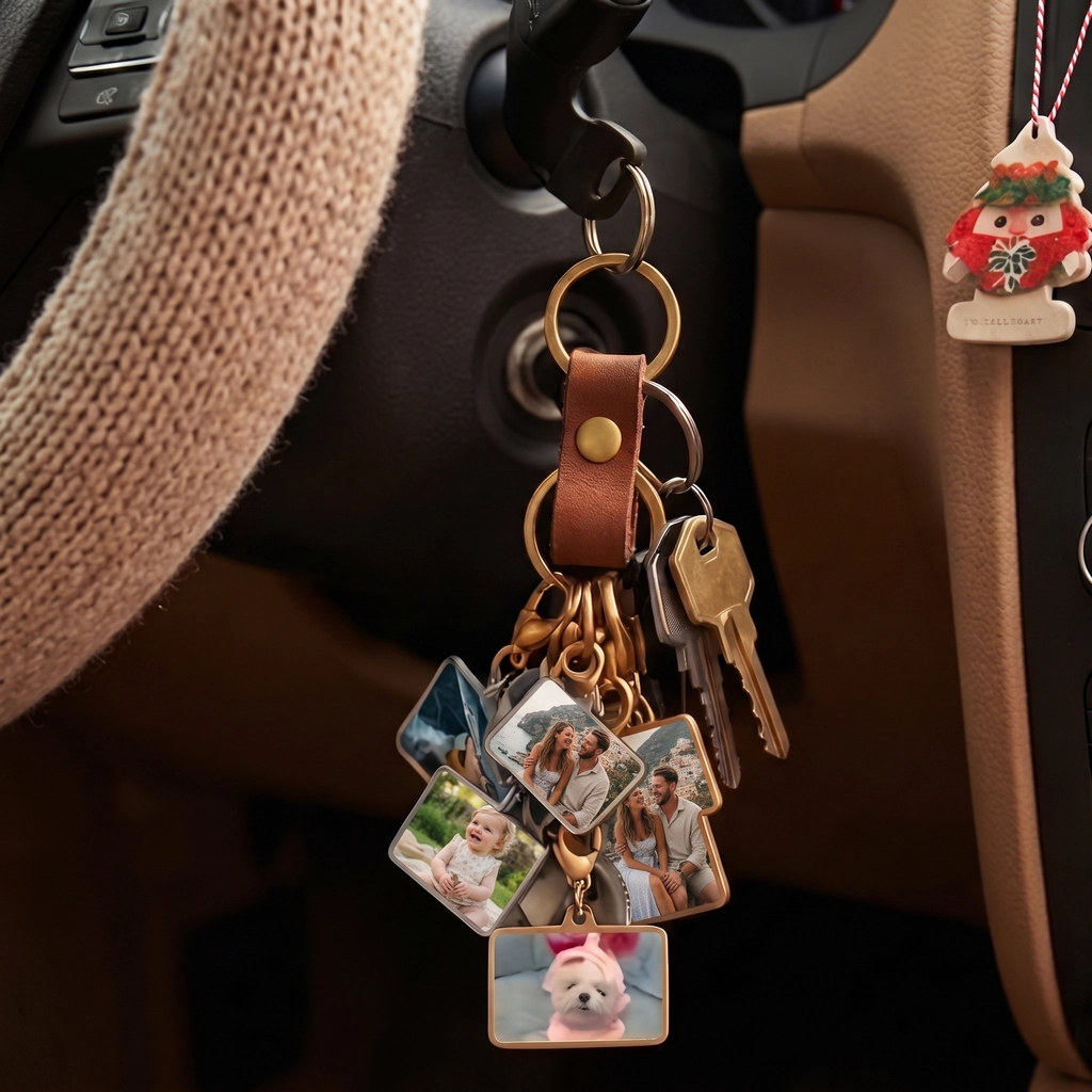 Custom Photo Charm Gold Plated, Personalized Picture Keychain with Lobster Clasp