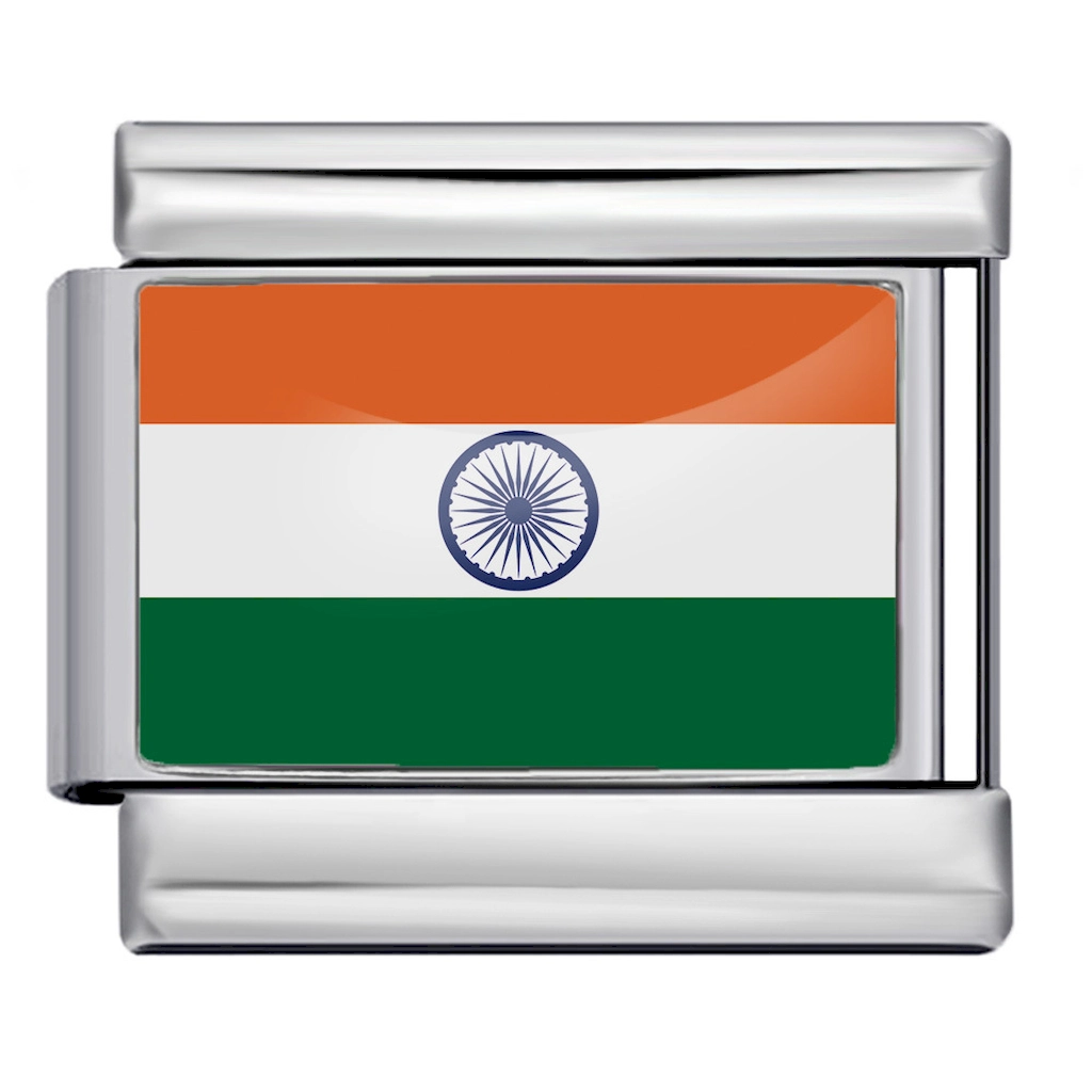 Silver Indian Flag Italian Bracelet Module - Glossy Finish
