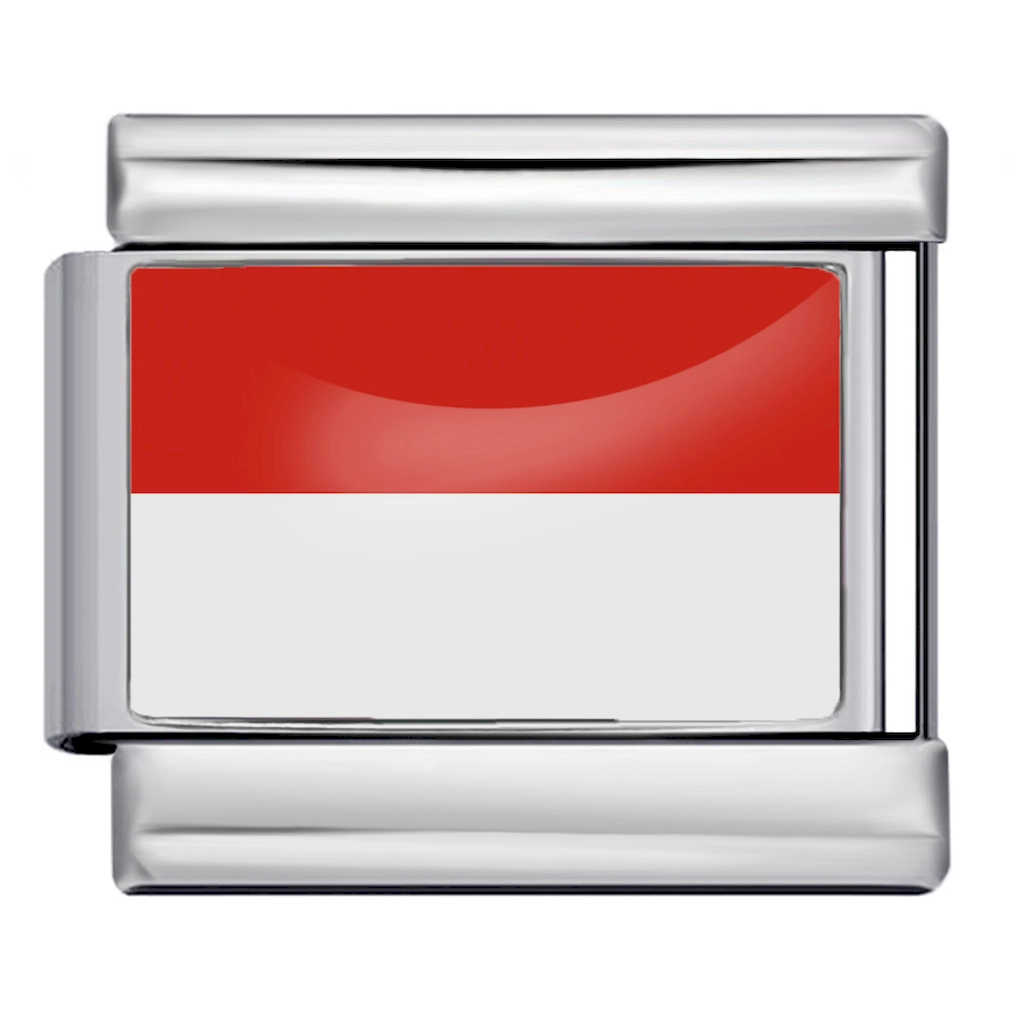 Silver Indonesia Flag Italian Bracelet Module - Glossy Finish
