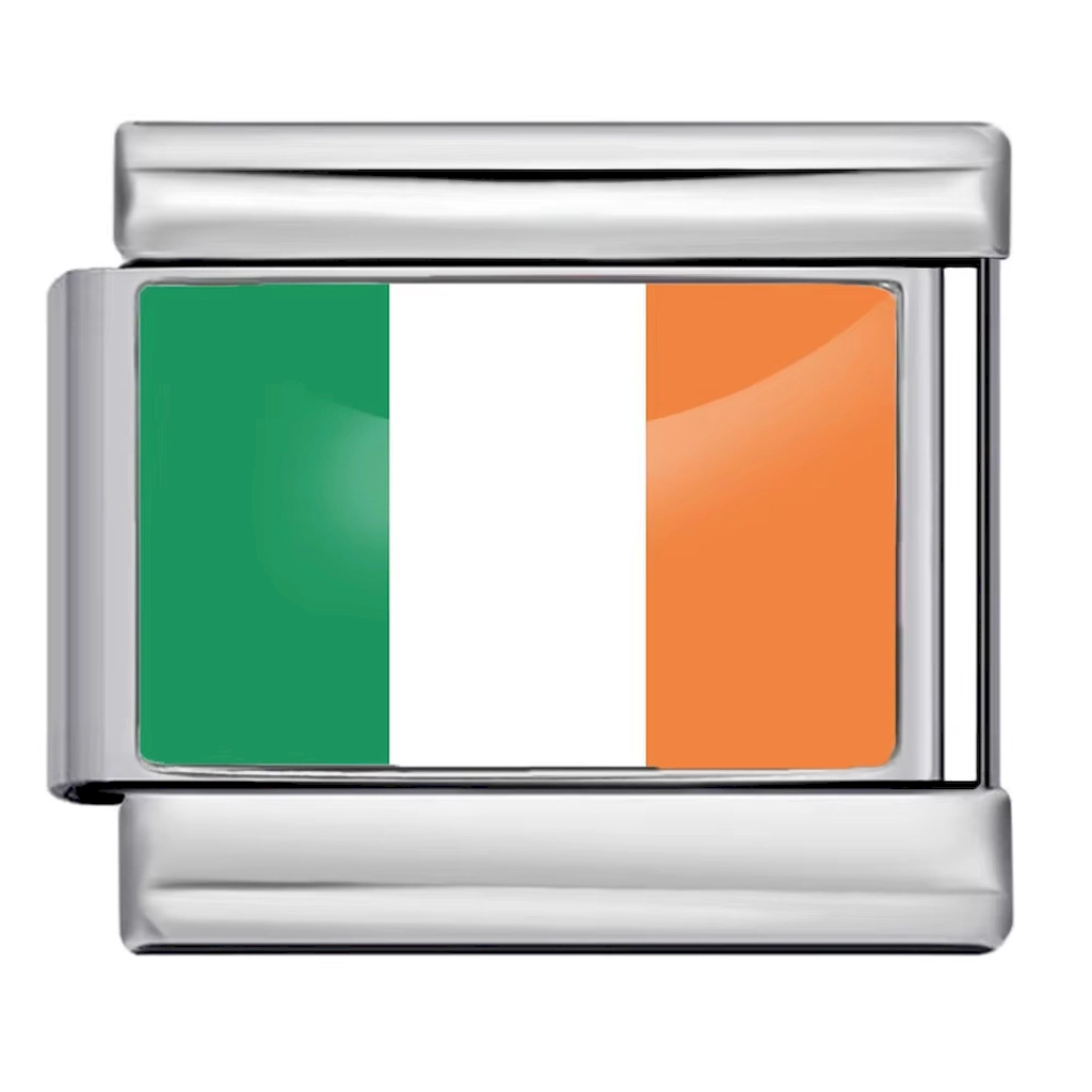 Silver Ireland Flag Italian Bracelet Module - Glossy Finish