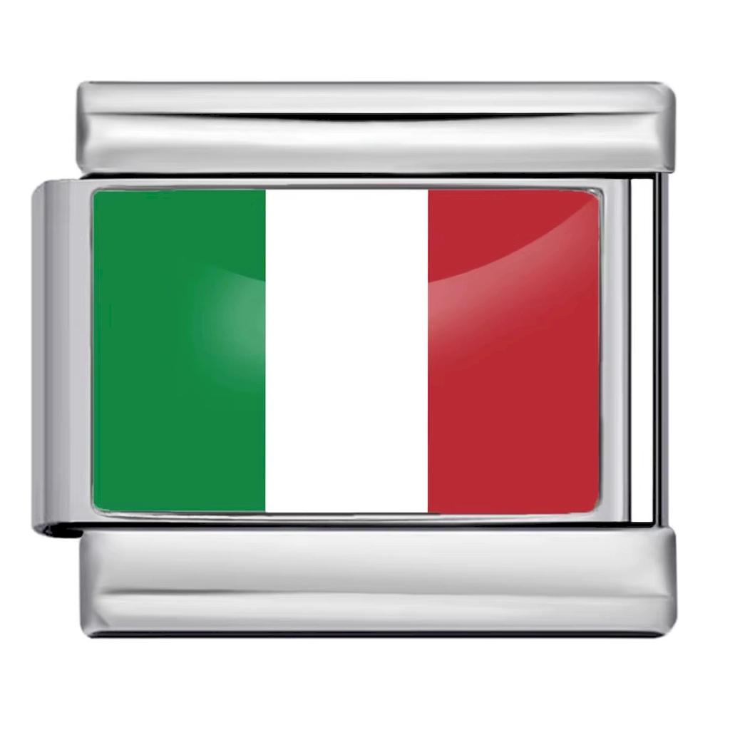 Silver Italy Flag Italian Bracelet Module - Glossy Finish