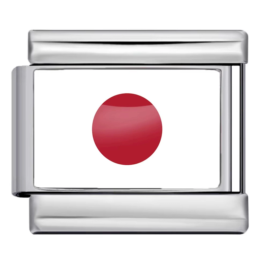 Silver Japan Flag Italian Bracelet Module - Glossy Finish