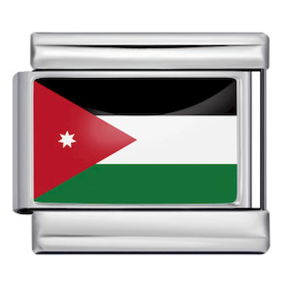 Silver Jordanian Flag Italian Bracelet Module - Glossy Finish