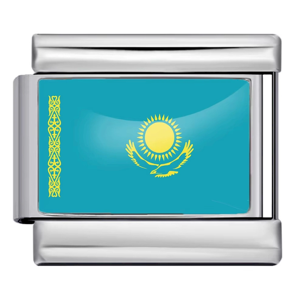 Silver Kazakhstan Flag Italian Bracelet Module - Glossy Finish