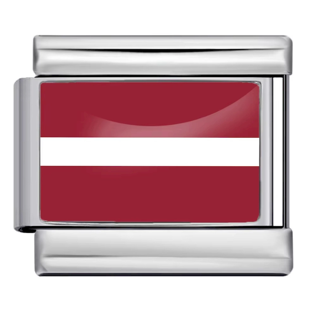 Silver Latvia Flag Italian Bracelet Module - Glossy Finish