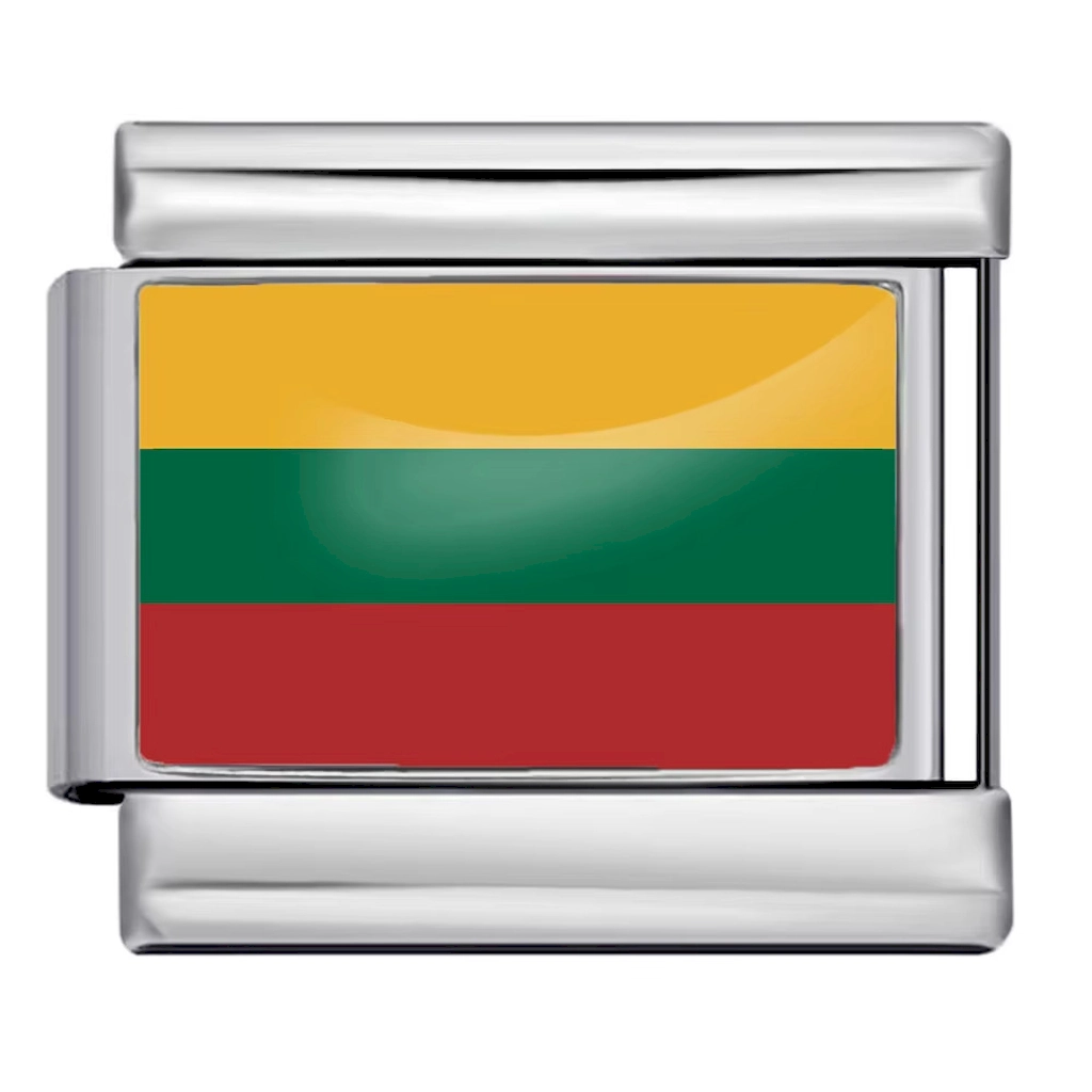 Silver Lithuania Flag Italian Bracelet Module - Glossy Finish