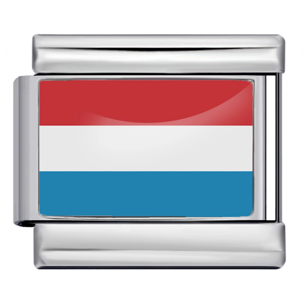 Silver Luxembourg Flag Italian Bracelet Module - Glossy Finish