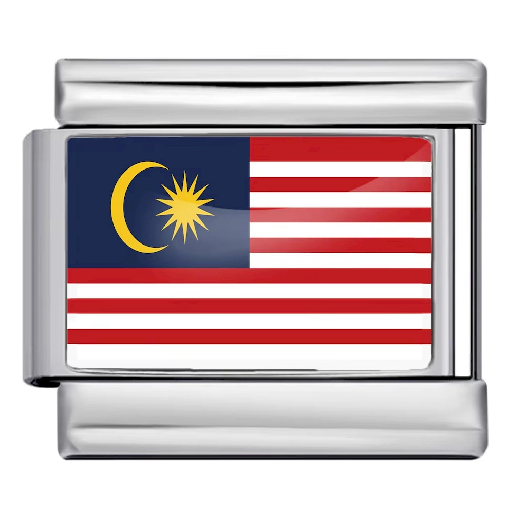 Silver Malaysia Flag Italian Bracelet Module - Glossy Finish