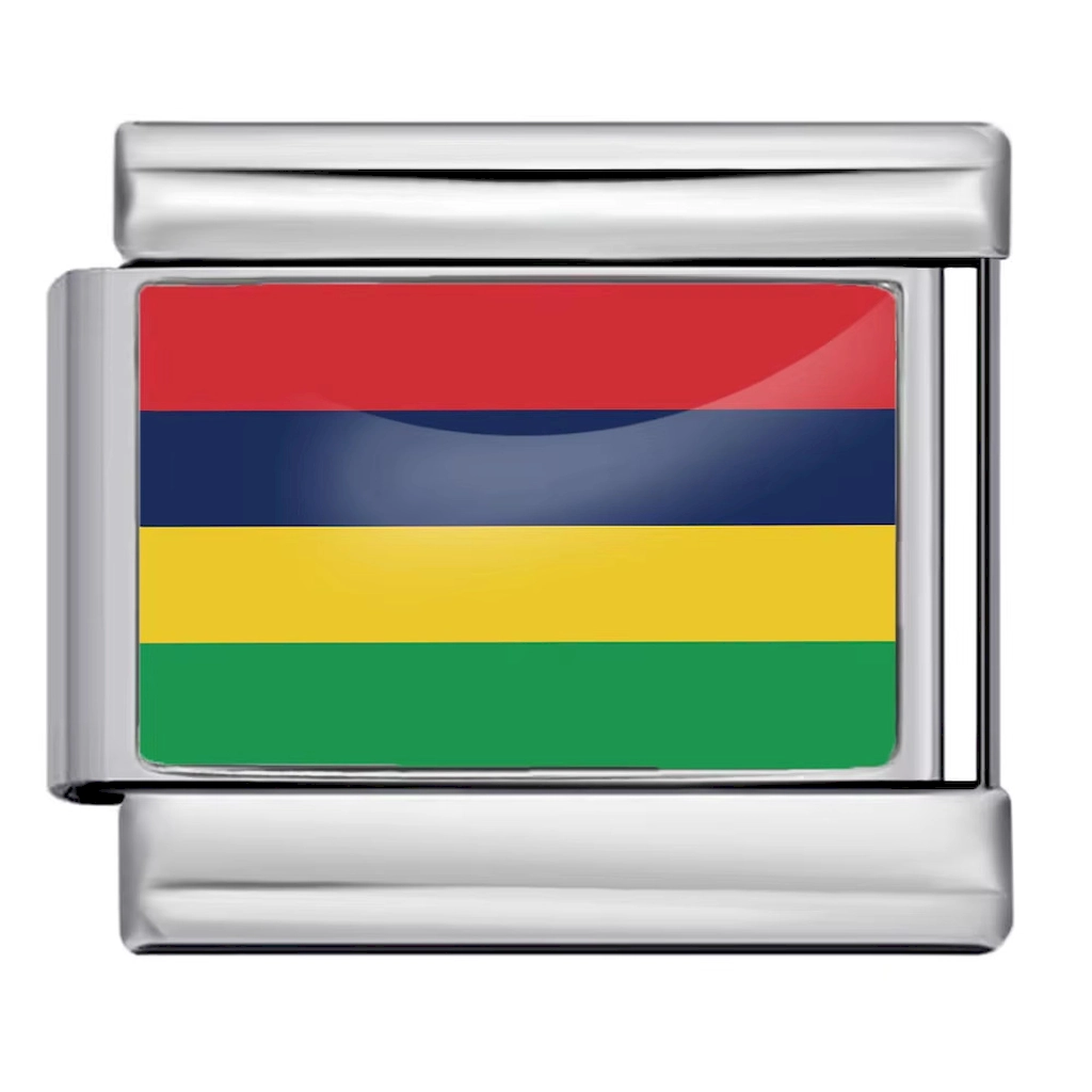 Silver Mauritius Flag Italian Bracelet Module - Glossy Finish