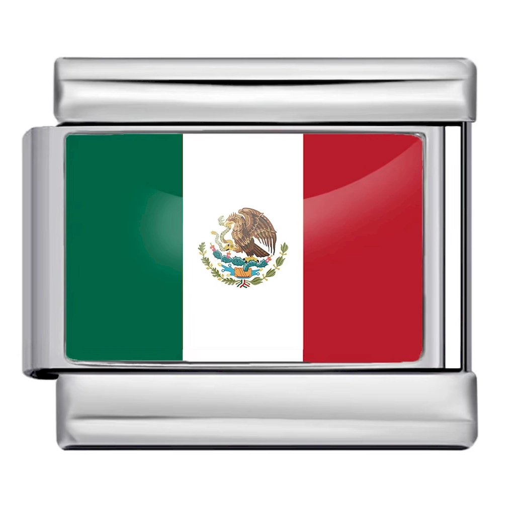 Silver Mexico Flag Italian Bracelet Module - Glossy Finish