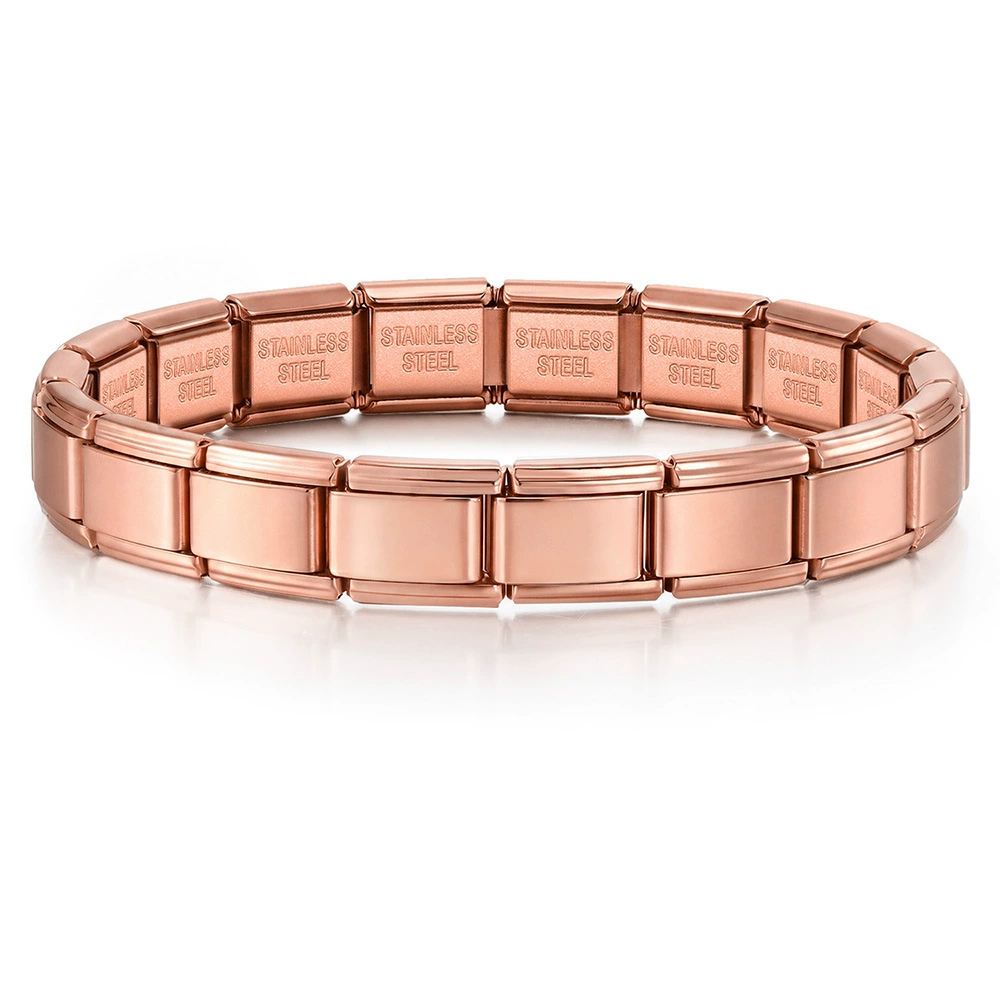Rose Gold Stainless Steel Bracelet, Italian Modular Link with Engraved Back