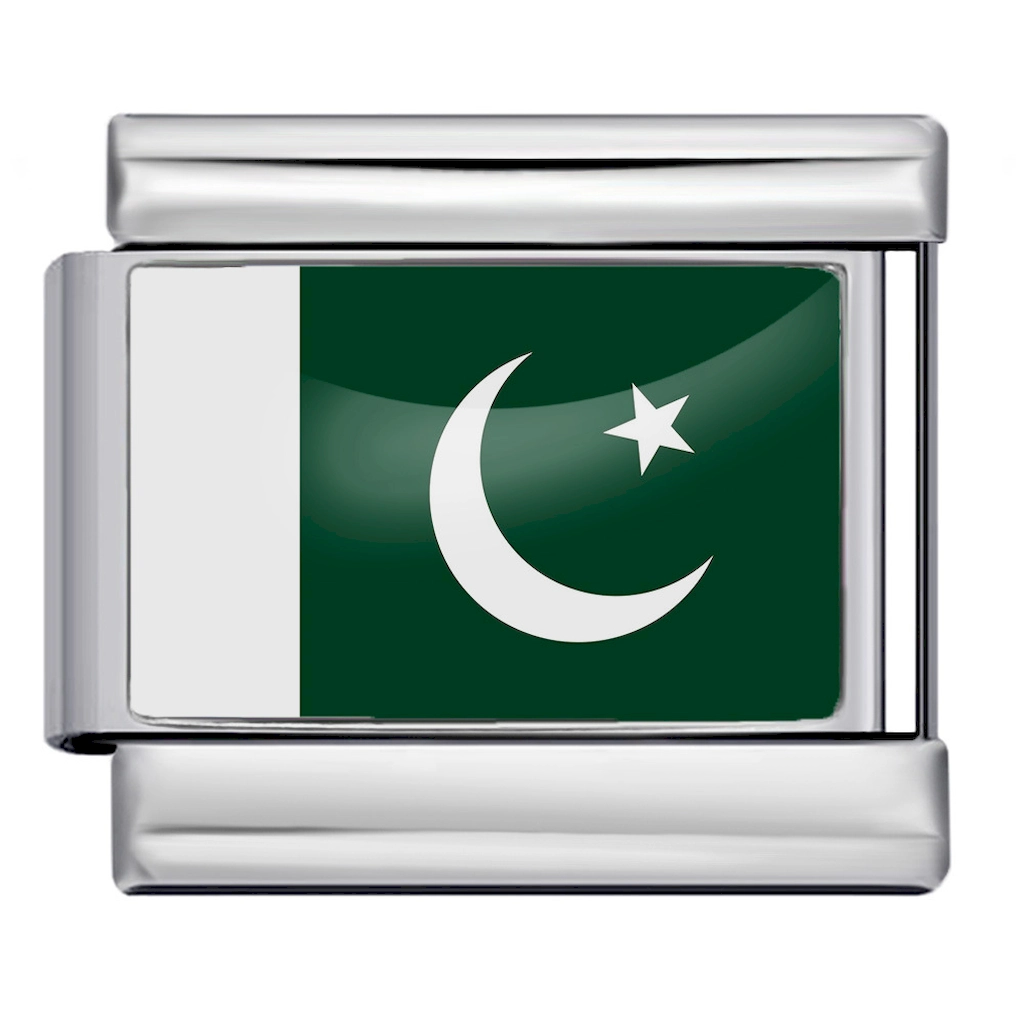 Silver Pakistani Flag Italian Bracelet Module - Glossy Finish