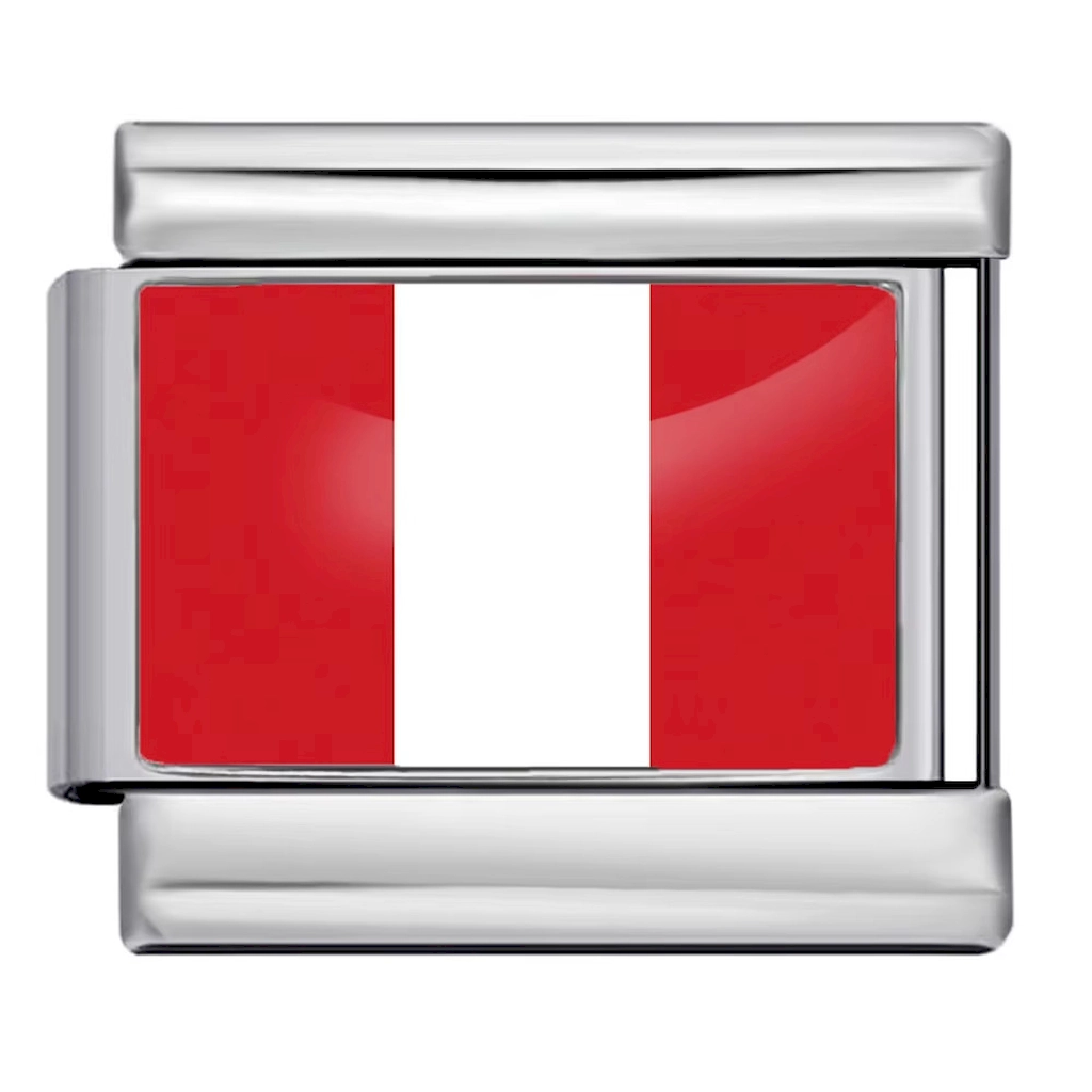 Silver Peru Flag Italian Bracelet Module - Glossy Finish