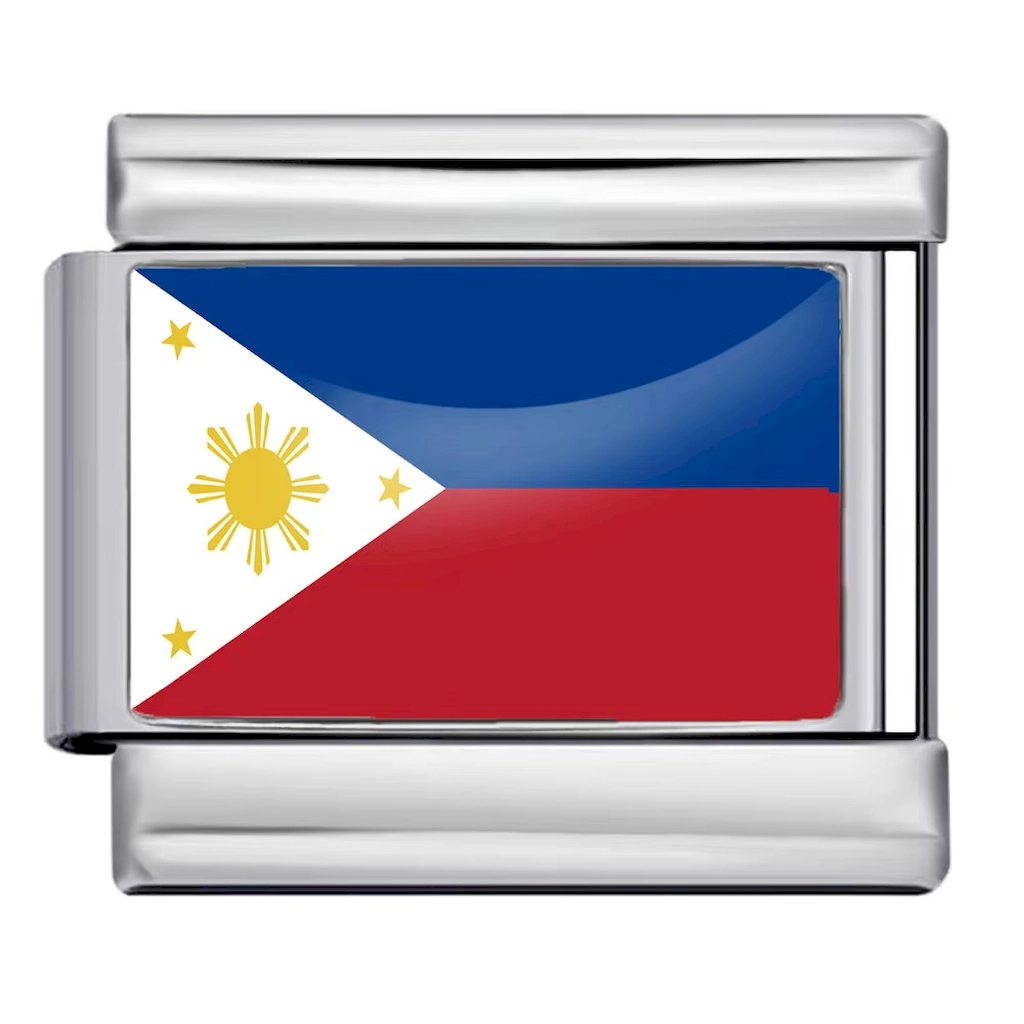 Silver Philippines Flag Italian Bracelet Module - Glossy Finish