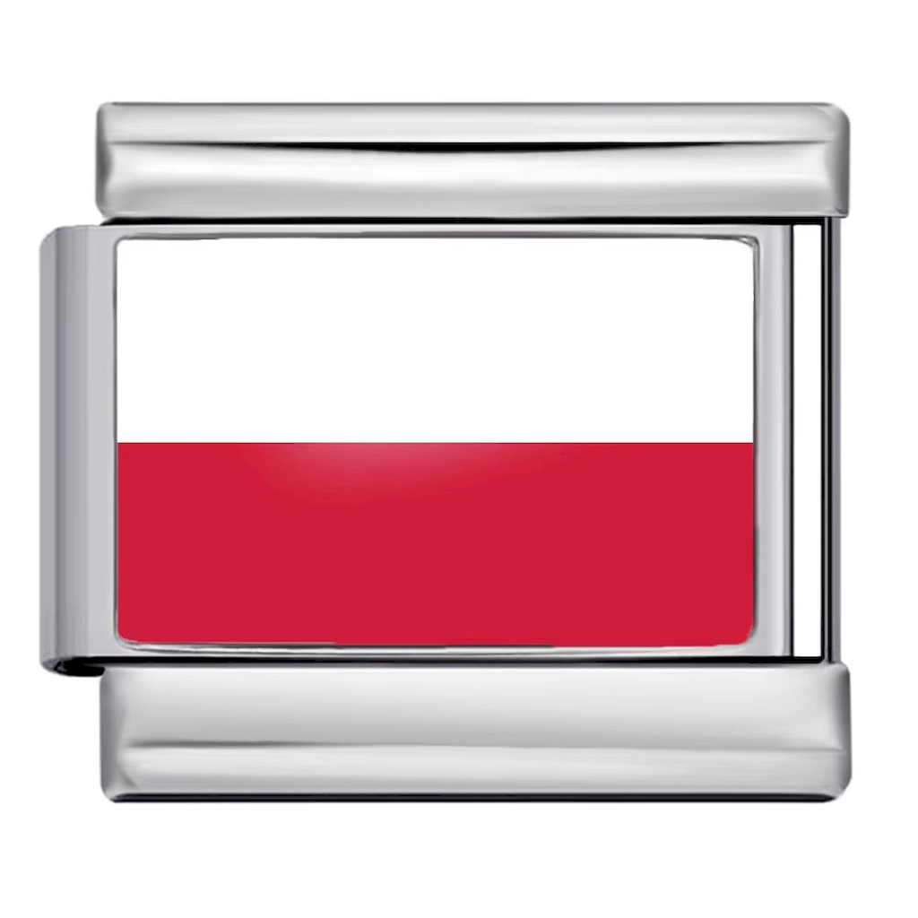 Silver Poland Flag Italian Bracelet Module - Glossy Finish