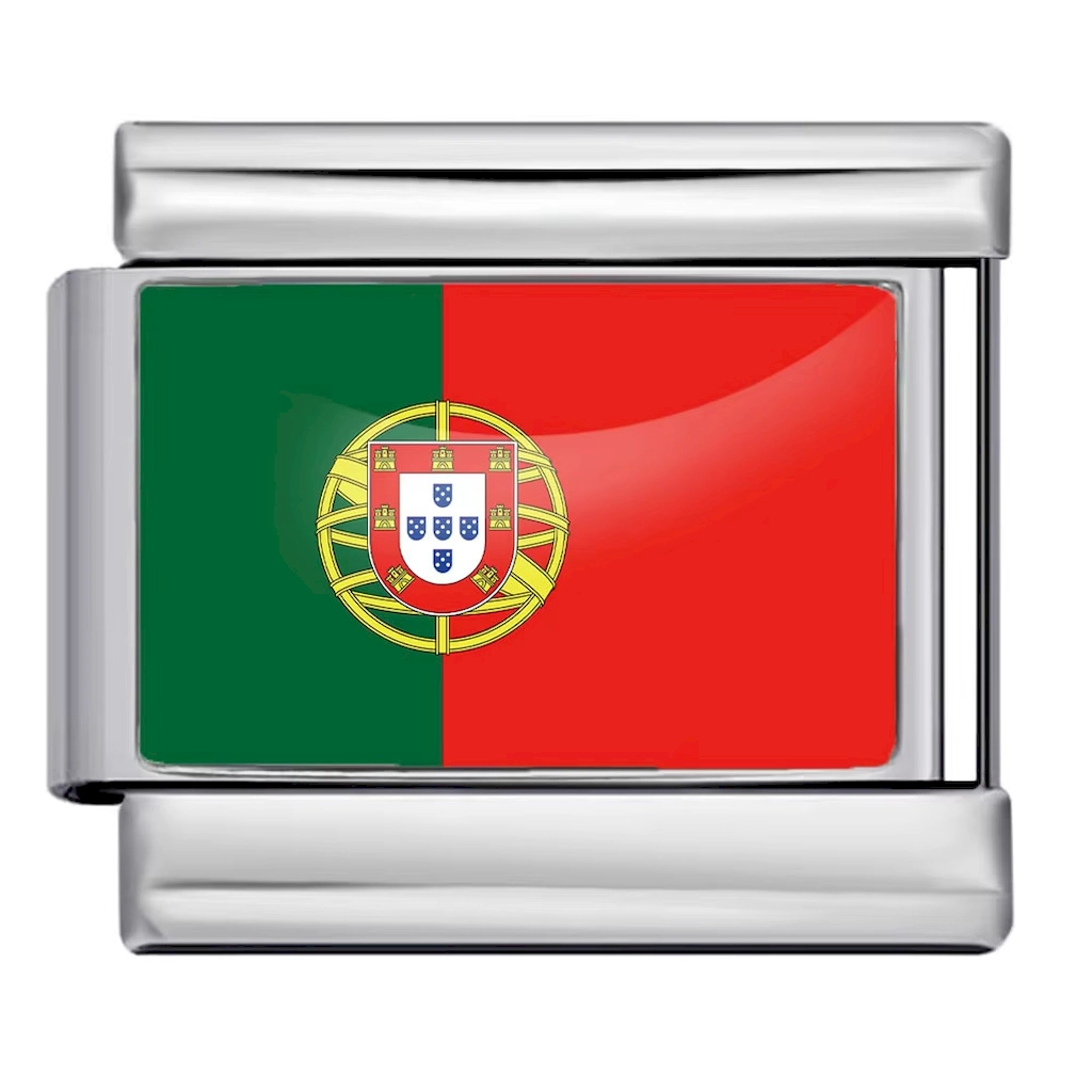 Silver Portugal Flag Italian Bracelet Module - Glossy Finish