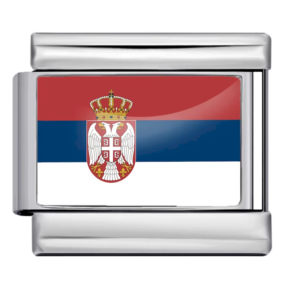 Silver Serbia Flag Italian Bracelet Module - Glossy Finish