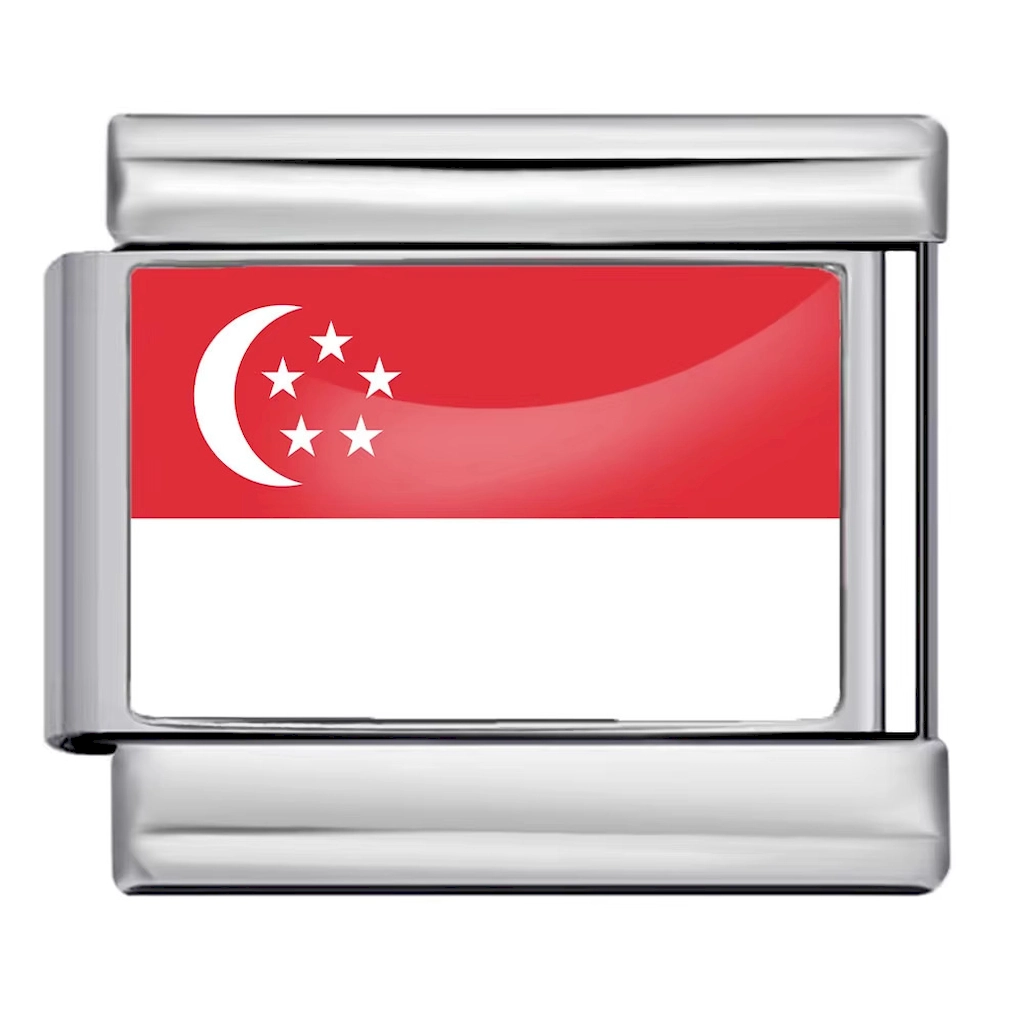 Silver Singapore Flag Italian Bracelet Module - Glossy Finish