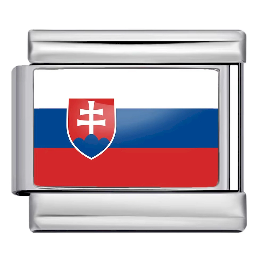 Silver Slovakia Flag Italian Bracelet Module - Glossy Finish