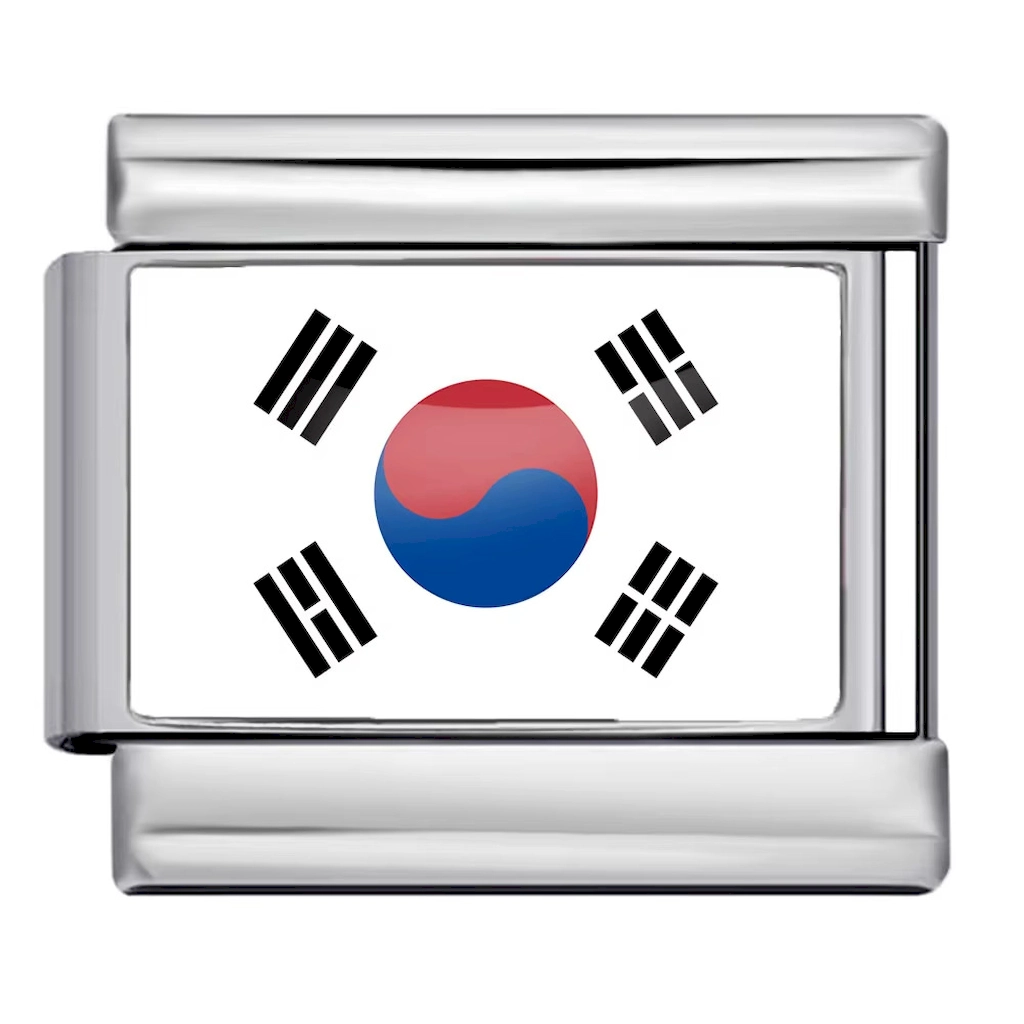 Silver South Korea Flag Italian Bracelet Module - Glossy Finish