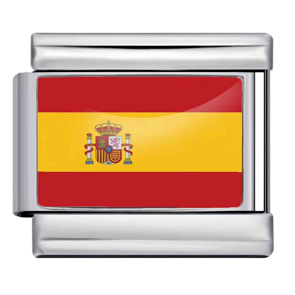 Silver Spain Flag Italian Bracelet Module - Glossy Finish