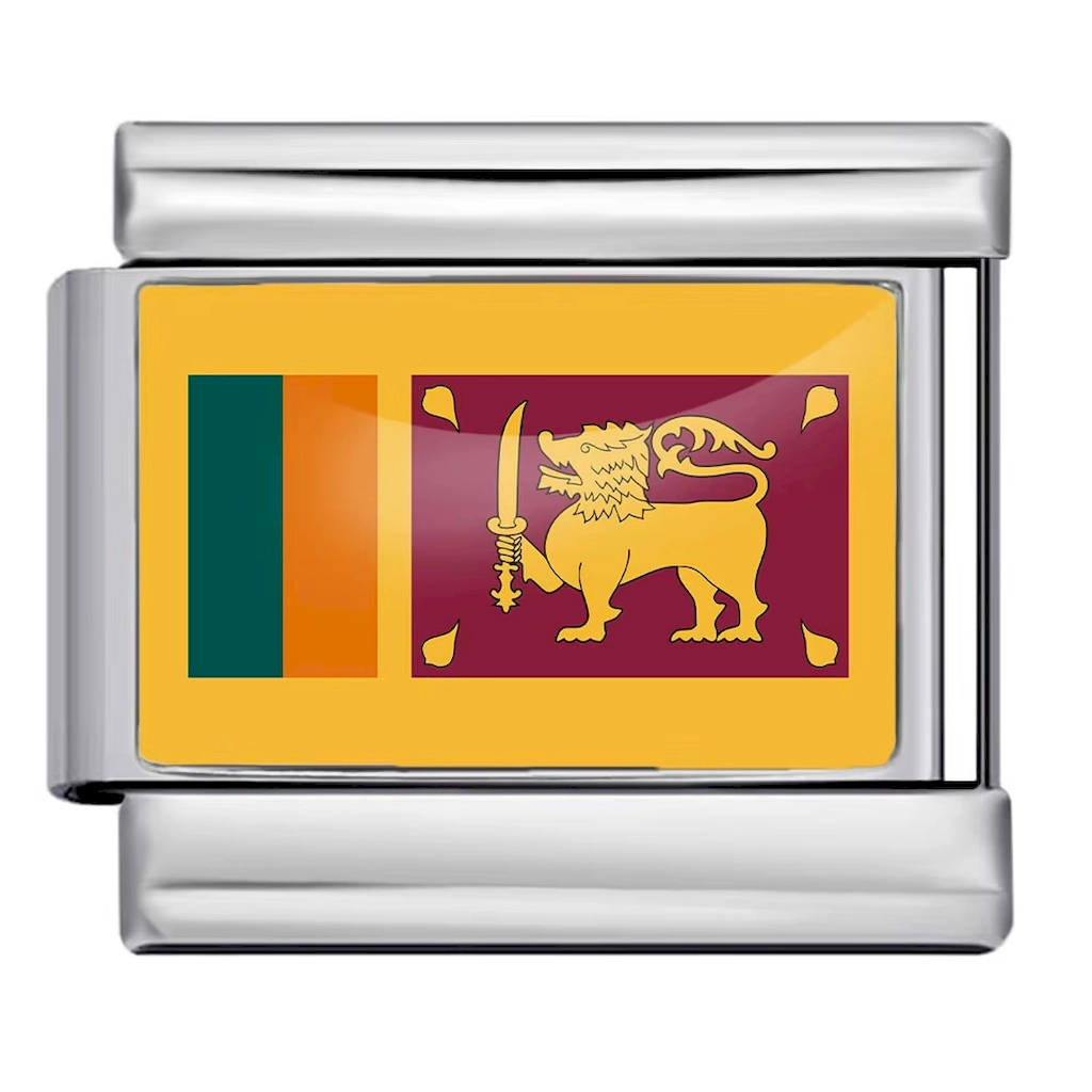 Silver Sri Lanka Flag Italian Bracelet Module - Glossy Finish